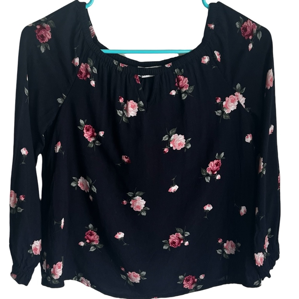 Abercrombie Kids Navy Floral Peasant Blouse Scoop
Neck Pink Rose Size 13/14